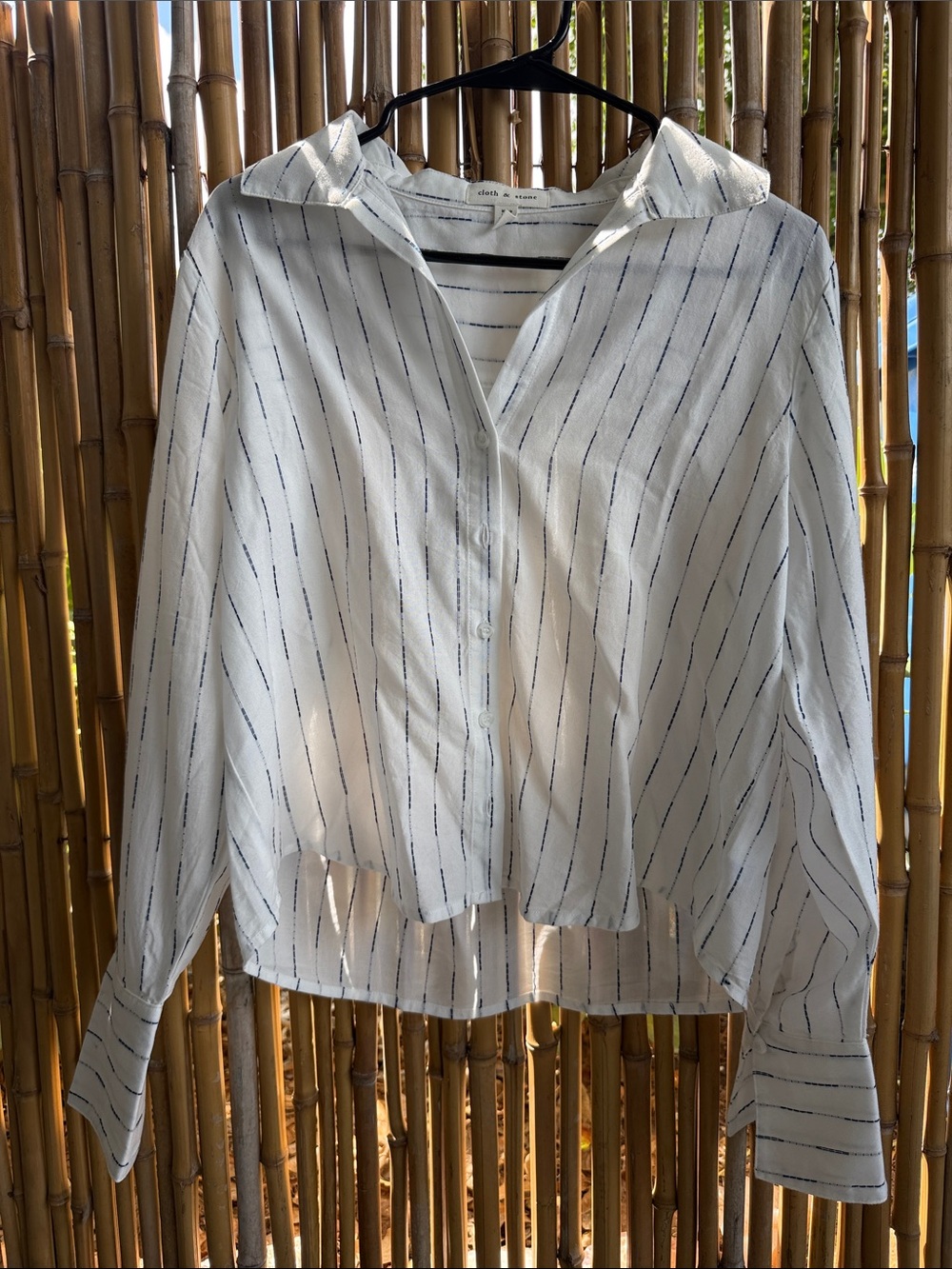 cloth & stone White Button-Down Shirt with Navy Pinstripes